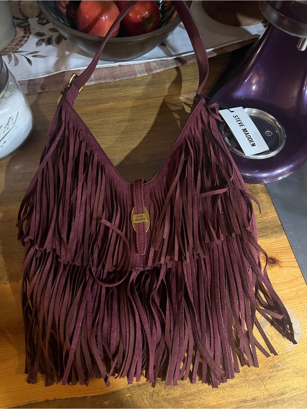 Steve Madden Burgundy Fringe Shoulder Bag - Picture 3 of 8